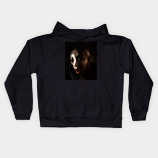 Monster, dark side in its protective state. Beautiful but dark, girl. Partially bald. Brown. Kids Hoodie